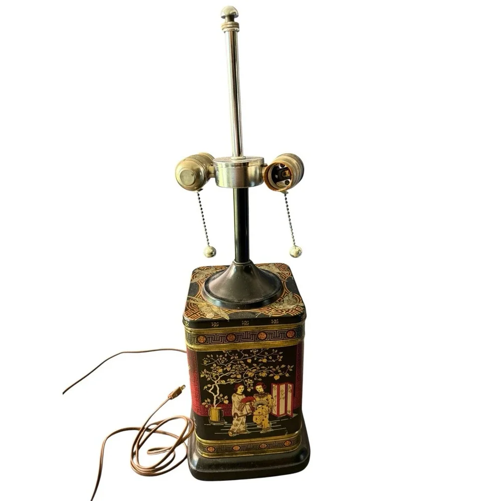 Vintage Frederick Cooper Chinoiserie Asian Tea Tin Canister Table‎ Lamp MCM